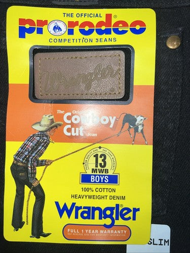 New Boys Black Wrangler Pro Rodeo Cowboy Cut Denim Jeans. 16 Slim B-31