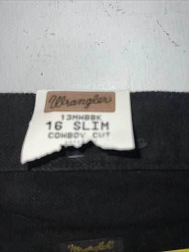 New Boys Black Wrangler Pro Rodeo Cowboy Cut Denim Jeans. 16 Slim B-31