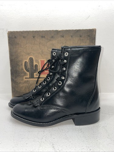 New Women’s Black Lace Up Laredo Cowboy Boots. 28-120 7.5 7 1/2 M. 16-40