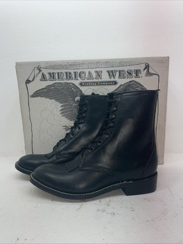 New Men’s Black Lace Up American West Cowboy Boots. 699111.5 11 1/2 E W. 9-84