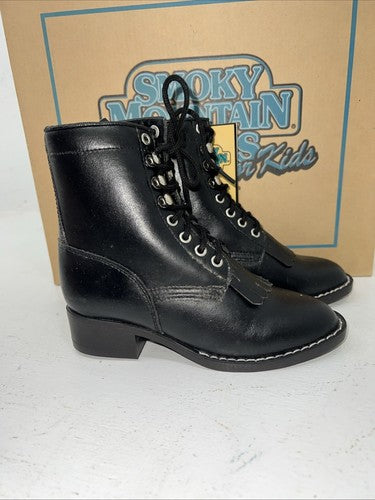 New Children’s Black Lace Up Smoky Mountain Cowboy Boots. 10. 24-38