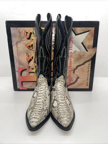 New Women’s Black Snakeskin Texas Brand Cowboy Boots. 4841 8 M. 17-98