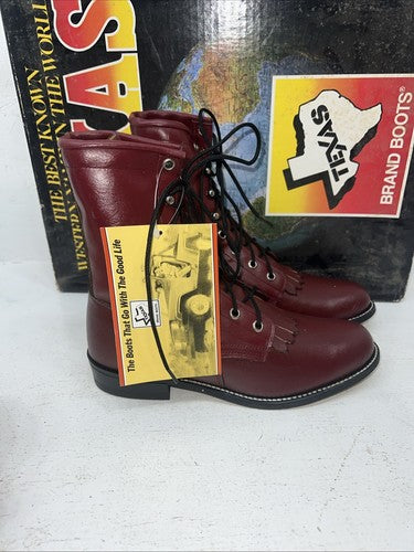 New Women’s Red Lace Up Texas Brand Cowboy Boots. 4493 6.5 6 1/2 M. 19-86