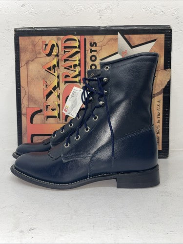New Women’s Navy Lace Up Texas Brand Cowboy Boots. 4445 8 M. 16-57