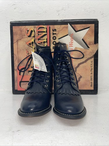 New Women’s Navy Lace Up Texas Brand Cowboy Boots. 4445 8 M. 16-57