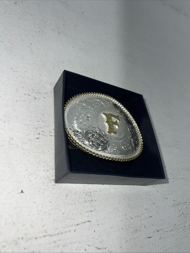 New Women’s Montana Silversmiths Medium Oval “F” Belt Buckle. 700F A-109