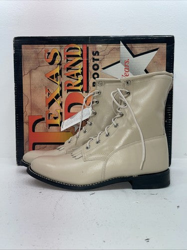 New Women’s Cream Lace Up Texas Brand Cowboy Boots. 4469 9 M. 15-102