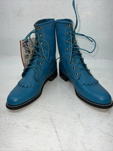 New Women’s Blue Lace Up Texas Brand Cowboy Boots. L 4465 7 M. 17-7