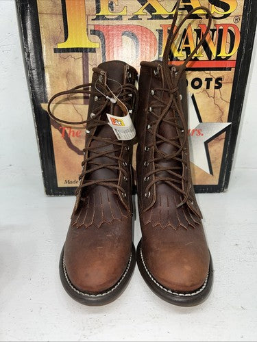 New Women’s Brown Lace Up Texas Brand Cowboy Boots. S439 5.5 5 1/2 M. 20-66