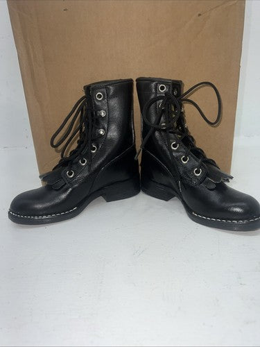 New Children’s Black Lace Up Bronco Cowboy Boots. 8.5 8 1/2 D. 24-8