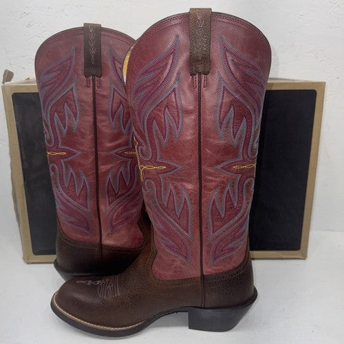 NEW Womens Brown and Pink solid color, with color designs Ariat Boot. Sz 9B 15-8