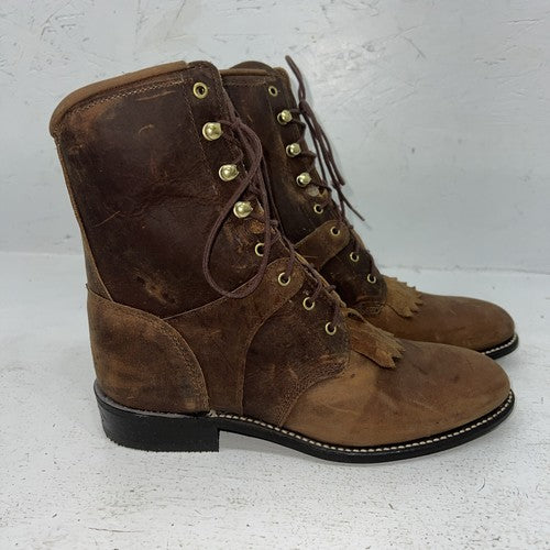 New Women’s Brown Lace Up Acme Cowboy Boots. 072040 7.5 7 1/2 M. 17-46