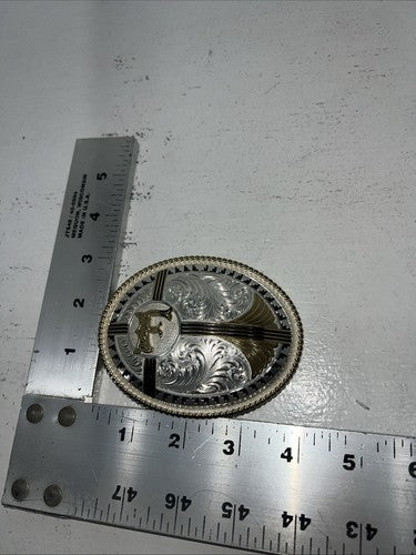 New Women’s Montana Silversmiths Gold Silver Black “F” Belt Buckle. B-5