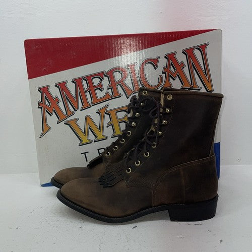 New Women’s Brown Lace Up American West Cowboy Boots. 5975 10 M. 15-124