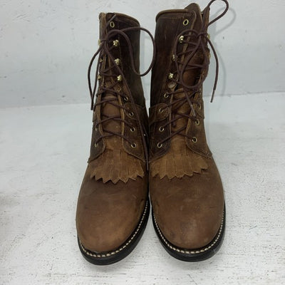 New Women’s Brown Lace Up Acme Cowboy Boots. 072040 7.5 7 1/2 M. 17-46