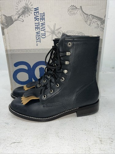 New Women’s Navy Lace Up Acme Cowboy Boots. C 4016 7 M. 18-89
