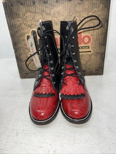 New Women’s Red Lace Up Laredo Cowboy Boots. 163 6.5 6 1/2 M. 19-125