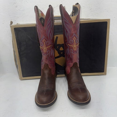 NEW Womens Brown and Pink solid color, with color designs Ariat Boot. Sz 9B 15-8
