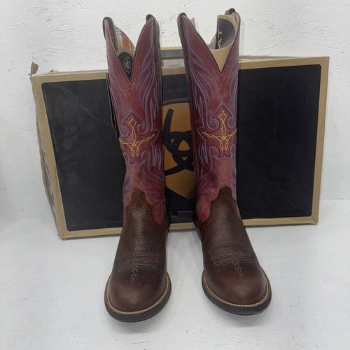 NEW Womens Brown and Pink solid color, with color designs Ariat Boot. Sz 9B 15-8