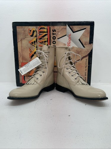 New Women’s Cream Lace Up Texas Brand Cowboy Boots. 4469 9 M. 15-102