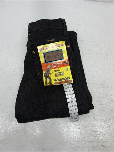 New Boys Black Wrangler Pro Rodeo Cowboy Cut Denim Jeans. 16 Slim C-8