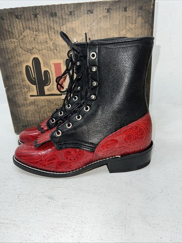 New Women’s Red Lace Up Laredo Cowboy Boots. 163 6.5 6 1/2 M. 19-125