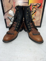 New Women’s Brown Lace Up Texas Brand Cowboy Boots. 4460 7.5 7 1/2 M. 17-73