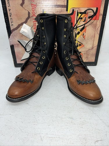 New Women’s Brown Lace Up Texas Brand Cowboy Boots. 4460 7.5 7 1/2 M. 17-73