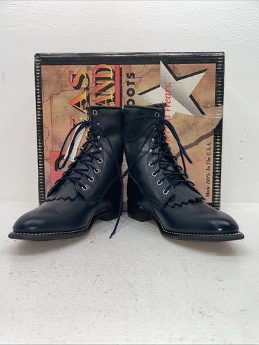 New Women’s Navy Lace Up Texas Brand Cowboy Boots. 4444 8.5 8 1/2 M. 15-28