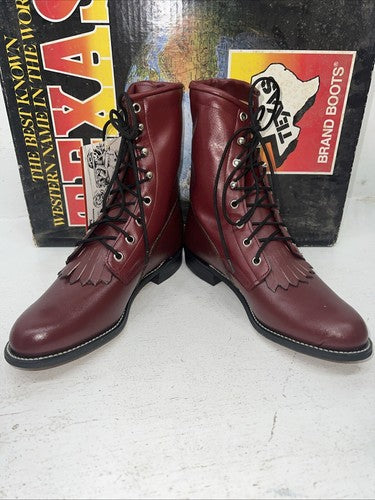 New Women’s Red Lace Up Texas Brand Cowboy Boots. 4493 6.5 6 1/2 M. 19-86