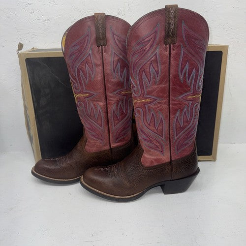 NEW Womens Brown and Pink solid color, with color designs Ariat Boot. Sz 9B 15-8