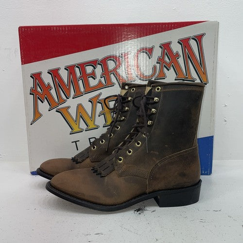 New Women’s Brown Lace Up American West Cowboy Boots. 5975 8 M. 15-129