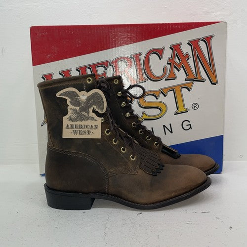 New Women’s Brown Lace Up American West Cowboy Boots. 5975 10 M. 15-124