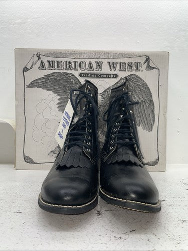 New Men’s Black Lace Up American West Cowboy Boots. 6991 13 E W. 9-27