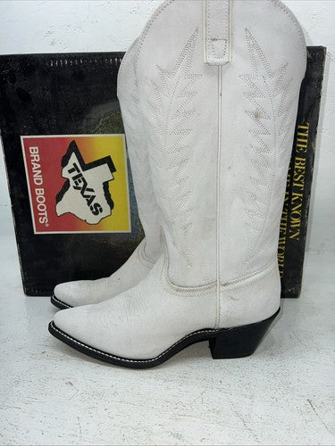 New Women’s White Texas Brand Cowboy Boots. L 198917 7.5 7 1/2 M. 17-72
