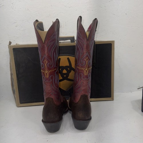 NEW Womens Brown and Pink solid color, with color designs Ariat Boot. Sz 9B 15-8