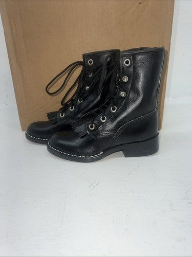 New Children’s Black Lace Up Bronco Cowboy Boots. 8.5 8 1/2 D. 24-8