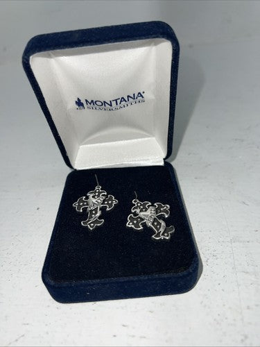 New Women’s Montana Silversmiths Silver Black Faith Cross Earrings. ER1183 A-28