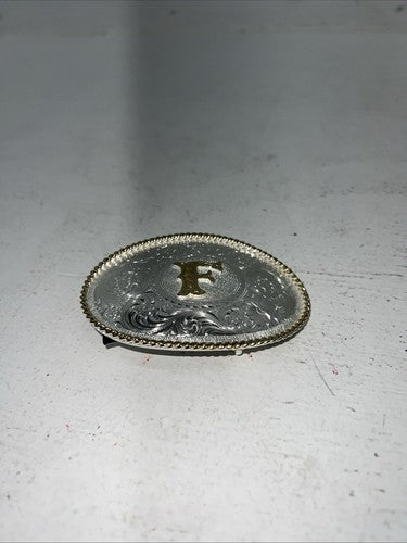 New Women’s Montana Silversmiths Medium Oval “F” Belt Buckle. 700F A-109