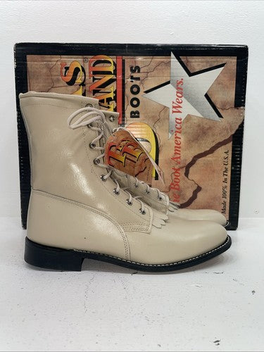 New Women’s Cream Lace Up Texas Brand Cowboy Boots. 4469 9 M. 15-102