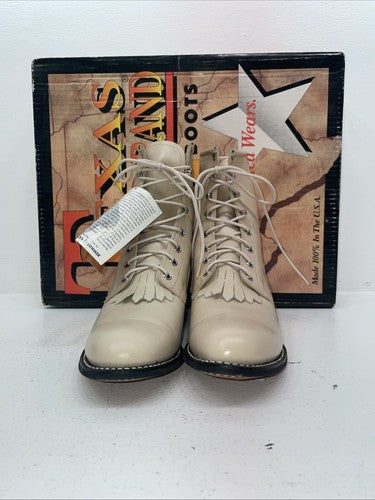 New Women’s Cream Lace Up Texas Brand Cowboy Boots. 4469 9 M. 15-102