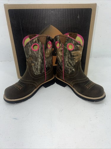 New Children’s Brown Pink Camo Ariat Cowboy Boots. 8724 1 M. 24-14