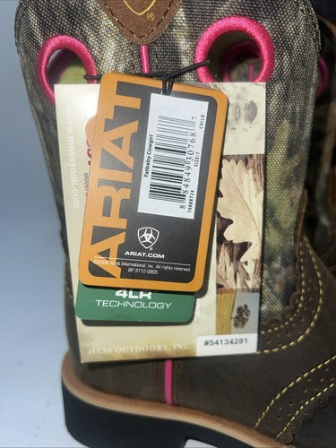 New Children’s Brown Pink Camo Ariat Cowboy Boots. 8724 1 M. 24-14