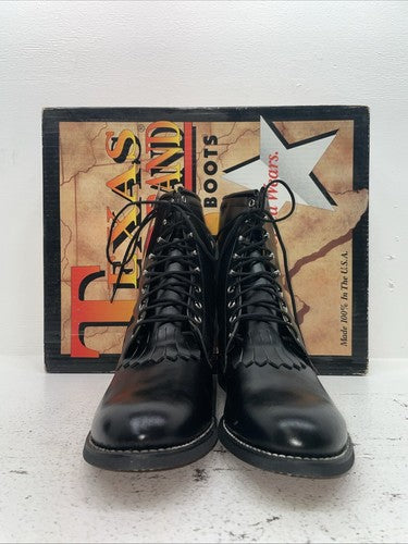 New Men’s Black Lace Up Texas Brand Cowboy Boots. 8850 11 D. 9-26