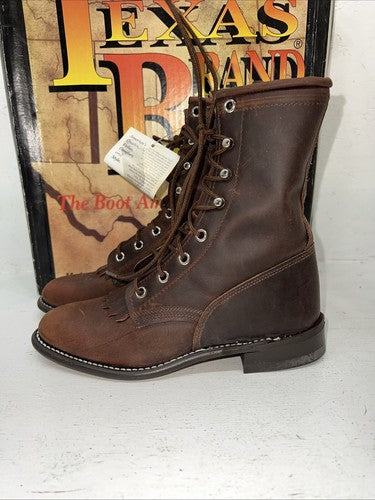 New Women’s Brown Lace Up Texas Brand Cowboy Boots. S439 5.5 5 1/2 M. 20-66