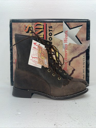 New Women’s Brown Lace Up Texas Brand Cowboy Boots. 4471 8.5 8 1/2 M. 16-96