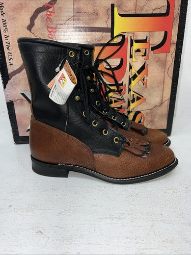 New Women’s Brown Lace Up Texas Brand Cowboy Boots. 4460 7.5 7 1/2 M. 17-73