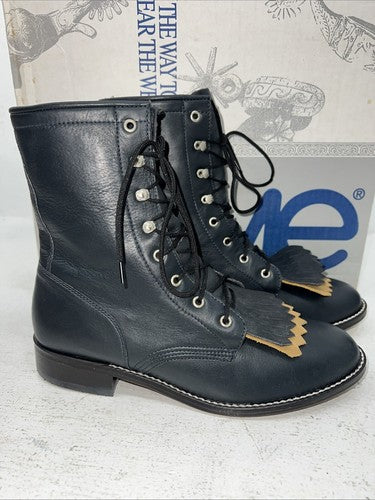 New Women’s Navy Lace Up Acme Cowboy Boots. C 4016 7 M. 18-89