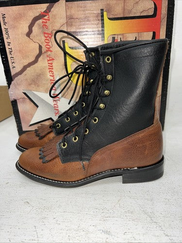 New Women’s Brown Lace Up Texas Brand Cowboy Boots. 4460 7.5 7 1/2 M. 17-73