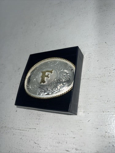 New Women’s Montana Silversmiths Medium Oval “F” Belt Buckle. 700F A-109